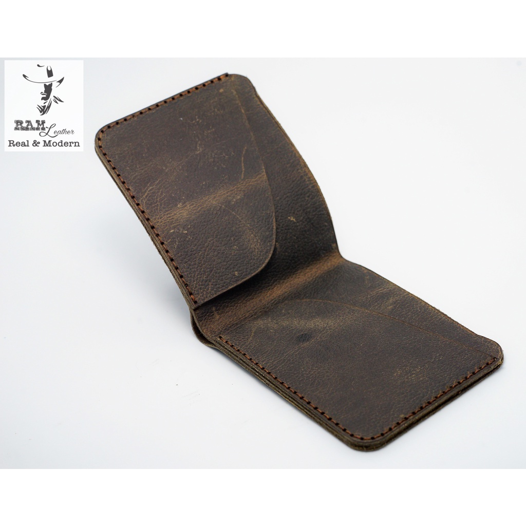 Ví da bò thủ công Nam da bò RAM Leather SIMPLE Handmade Da Bò Da Bò Nâu Đất