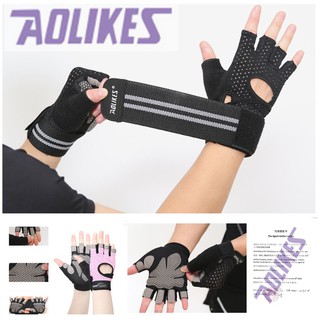 (BÁN SỈ) Găng Tay Tập Gym Aolikes HS 113 (1 đôi) Cuốn Cổ Tay Có Đệm Mút Lòng Bàn Tay