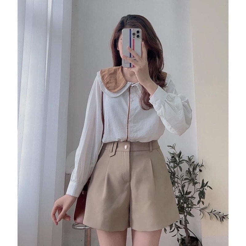 Áo sơ mi nữ kiểu babydoll cổ 2 sen 2 lớp style Thái Lan, Áo sơ mi bánh bèo nữ đi học, chơi, làm Maitrangshop92 – (TTA80)
