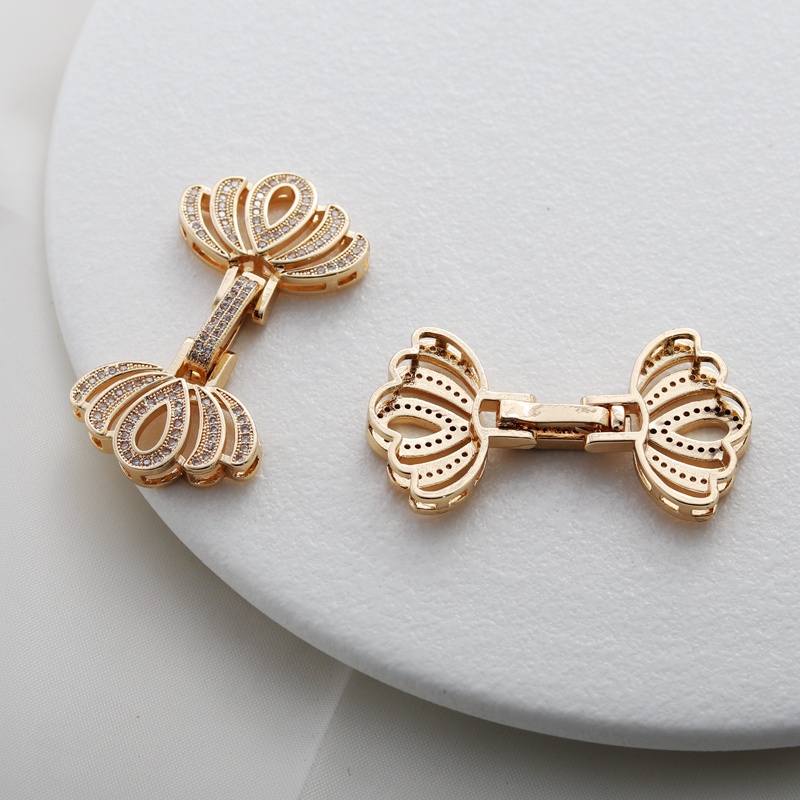 Đầu Khóa Cài Dây Chuyền / Vòng Tay Hai Đầu Bướm Dát Đá Zircon Màu Sắc 14k diy