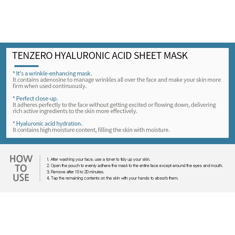 Tấm mặt nạ axit hyaluronic Tenzero 25ml x 10 miếng