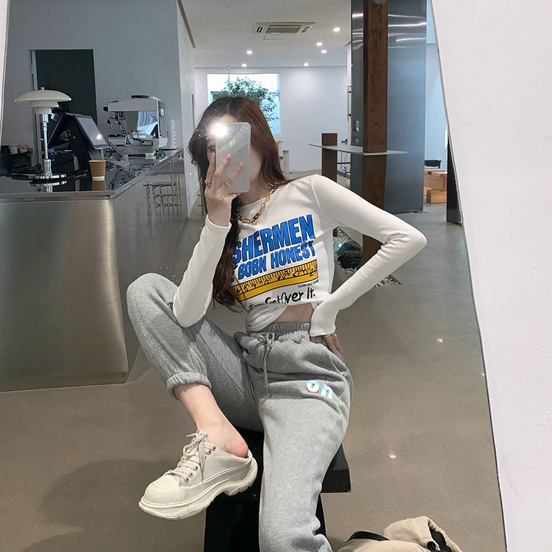 SUXI Áo Thun Tay Dài In Chữ Thời Trang Dành Cho Nữ