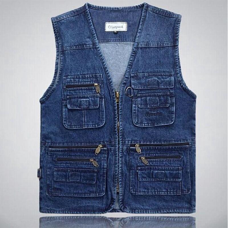 Áo khoác denim không tay nhiều túi thời trang cá tính cho nam