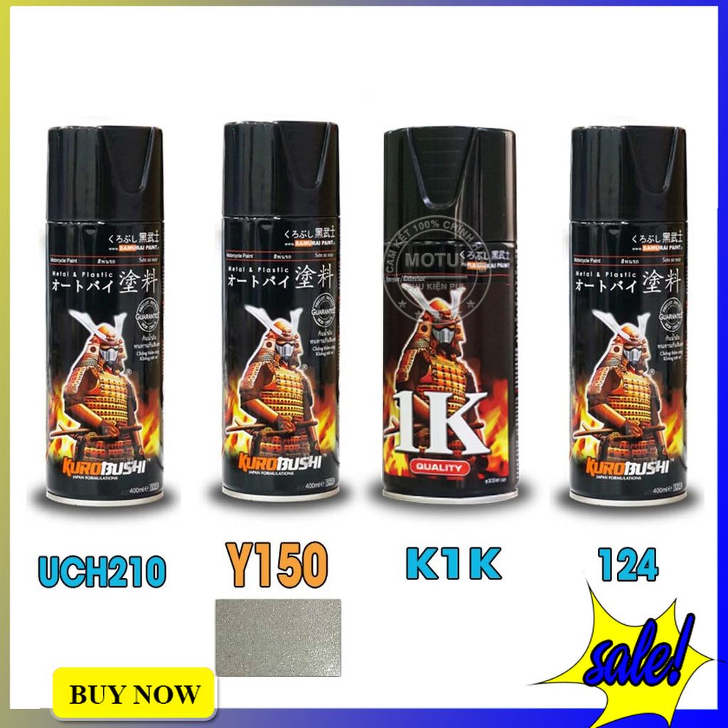 Combo 4 sơn xịt Samurai màu bạc pha lê (gồm Y150 - UCH210 - 3/124 - K1K - Giấy nhám P800)