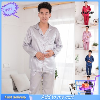 Bộ Đồ Ngủ Pijama Dài Tay Vải Satin Màu Trơn Cho Cặp Đôi