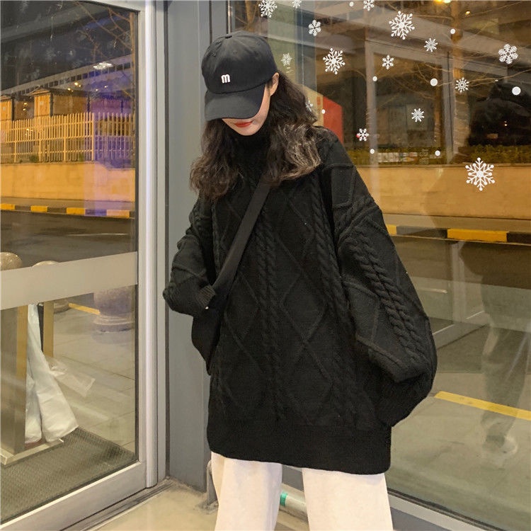 Áo Len Cổ Cao Dáng Rộng Thiết Kế Mới Thời Trang Theo Phong Cách Hàn Quốc Cho Nữ