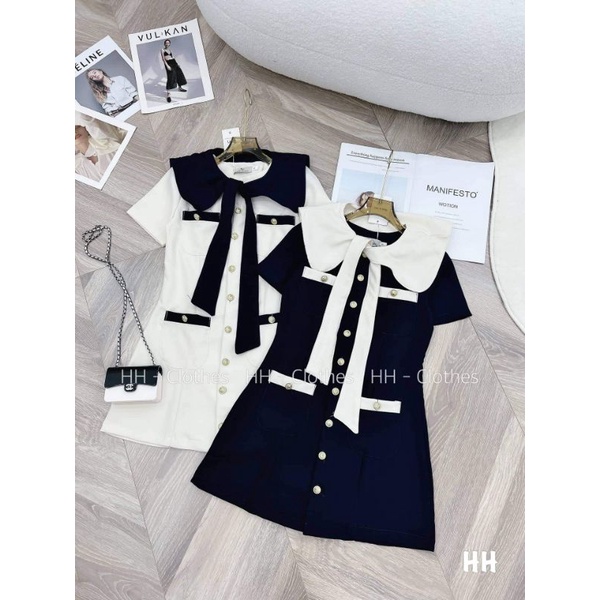 Váy nơ cổ viền khuy L1