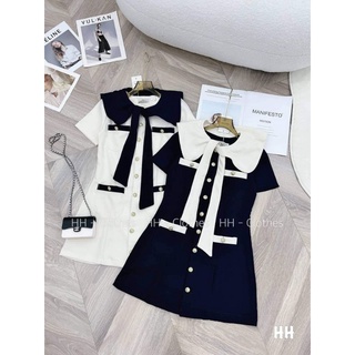 Váy nơ cổ viền khuy