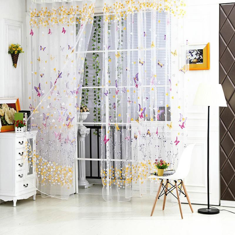 Colorful Butterfly Romantic Tulle Voile Window Curtain Panel