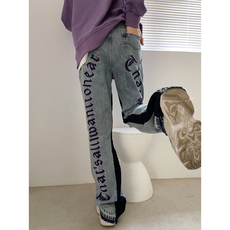 Quần Jean Ống Rộng Mỏng In Họa Tiết retro Mỹ Hàng Mới 2022 Dành Cho Bạn Nữ