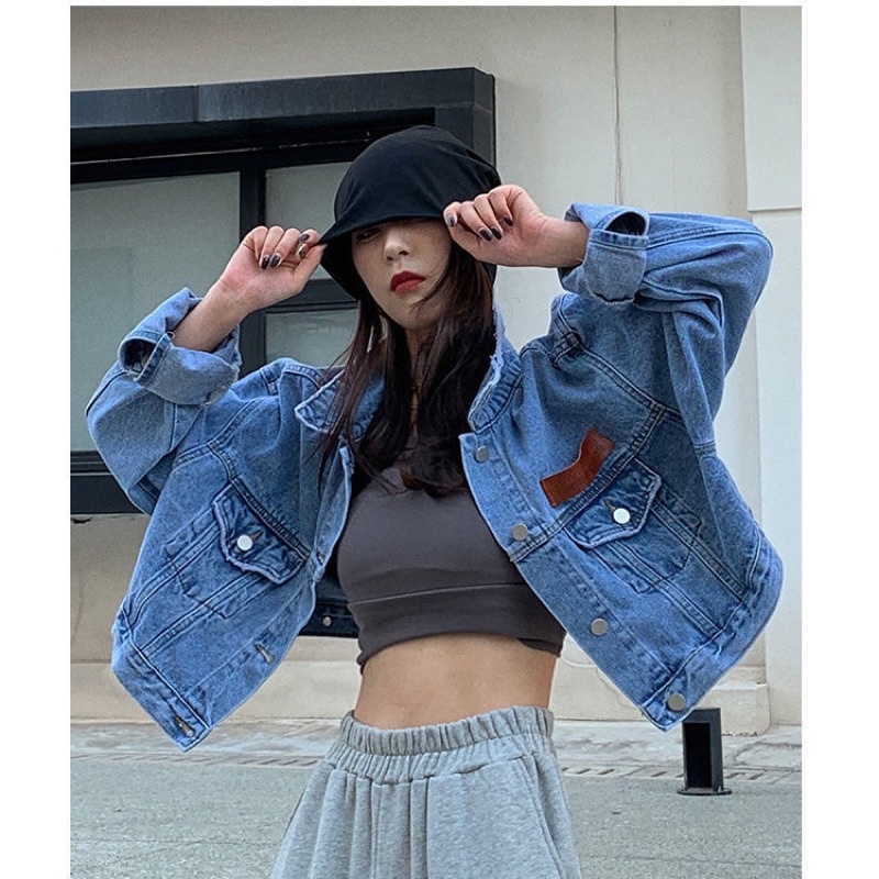 Áo khoác jeans nữ dáng ngắn áo khoác bò nữ croptop phong cách Streetwear cá tính