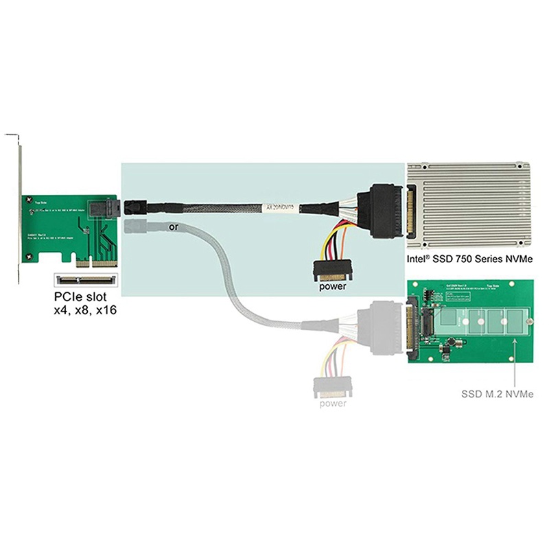 Tích hợp 12G Mini SAS HD to U.2 / SFF-8643 to SFF-8639 Cáp 0,5M với Bộ nguồn SATA 15 chân , Thích hợp cho SSD U.2