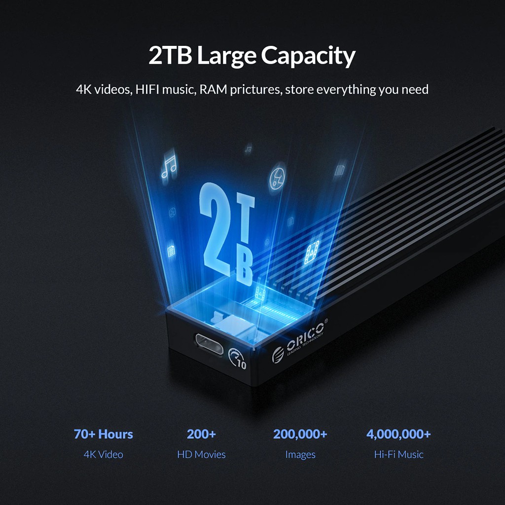 Box ổ cứng M2 NVME PCIe Orico USB3.1 GEN2, Type-C 10Gbps. Bảo hành 12 tháng