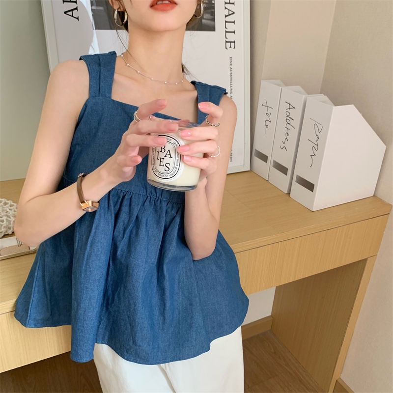Áo Denim Không Tay Đính Nơ Thời Trang Mùa Hè Cho Nữ