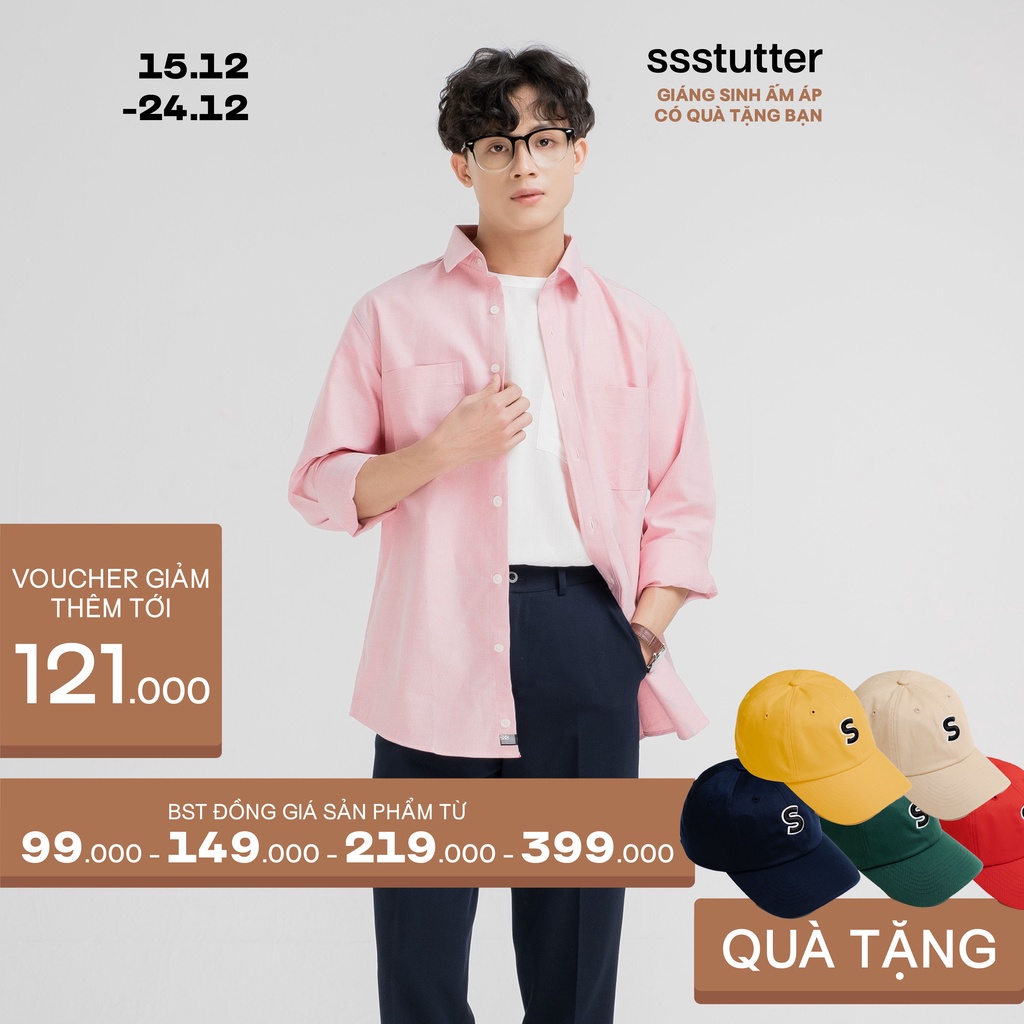 Áo sơ mi nam dài tay thiết kế cổ đức 2 túi ngực SSSTUTTER vải Cotton cao cấp thấm hút mồ hôi 5 màu Oval Shirt