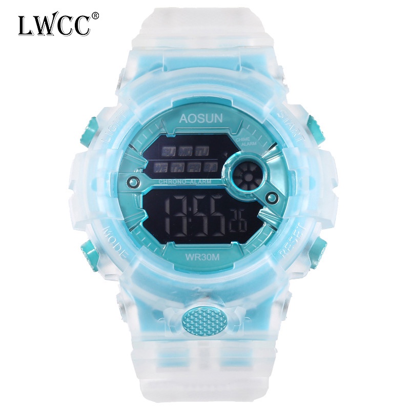 LWCC Đồng hồ điện tử thể thao nam nữ dây đeo trong suốt thời trang mới