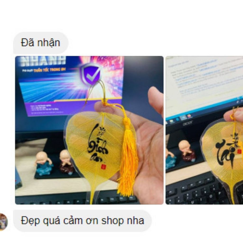 Lá Bồ Đề Cầu Bình An, May Mắn in Hình PHật, Chữ Thư Pháp