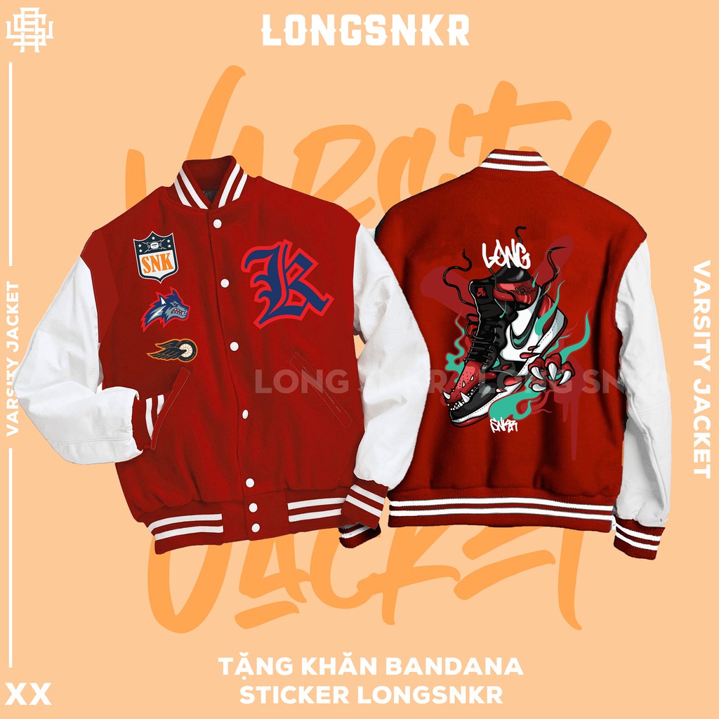 [Tặng Sticker và khăn Tuban] _ Áo khoác VARSITY ĐỎ họa tiết Longsnkr chất nỉ giữ nhiệt và thoáng - Bomber /Varsity