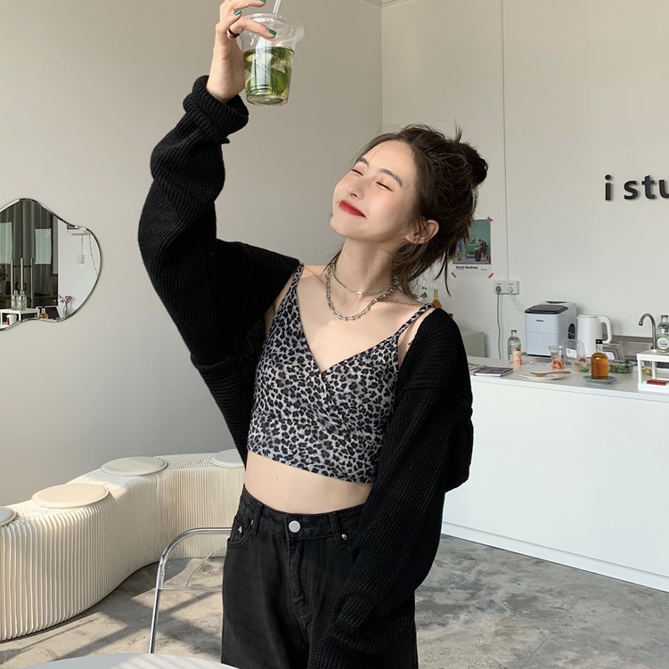 Xiaozhainv Áo Khoác Cardigan/Áo Hai Dây Họa Tiết Da Báo Quyến Rũ Phong Cách Hàn Quốc | BigBuy360 - bigbuy360.vn