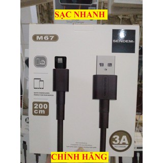 [DÀI 2M SẠC NHANH] Cáp sạc Lighting Sendem M67 dài 2M cho điện thoại Iphone sạc nhanh 3A - Hàng chính hãng