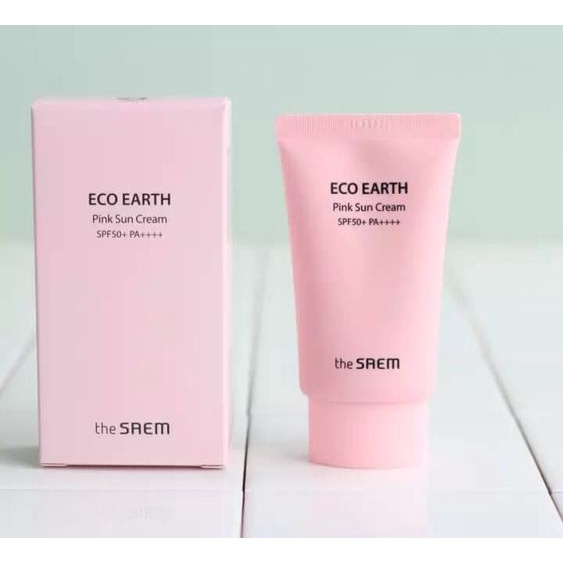 Kem chống nắng The Saem Eco Earth Pink Sun Cream SPF50+ Nâng Tông Trắng Hồng 50g - DUXBO