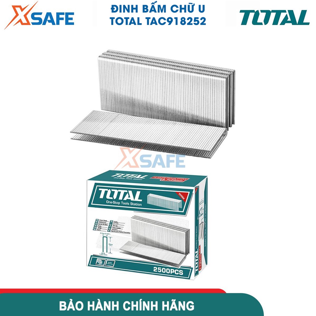 Đinh bấm chữ U 25mm đến 40mm TOTAL, số lượng 2500 cái/hộp, đầu ghim U 5,7mm, sử dụng cho mã TAT81501 TOTAL - chính hãng