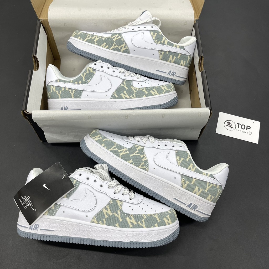 Giày Sneaker AF1 Ny Trắng Xanh Giày Thể Thao Nam Nữ Thấp Cổ Full Phụ Kiện