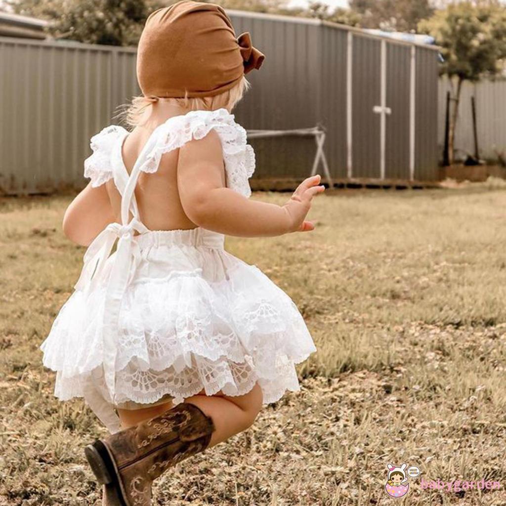 Đầm vải tuyn cổ vuông màu trơn phối ren thời trang cho bé gái 0-3 tuổi