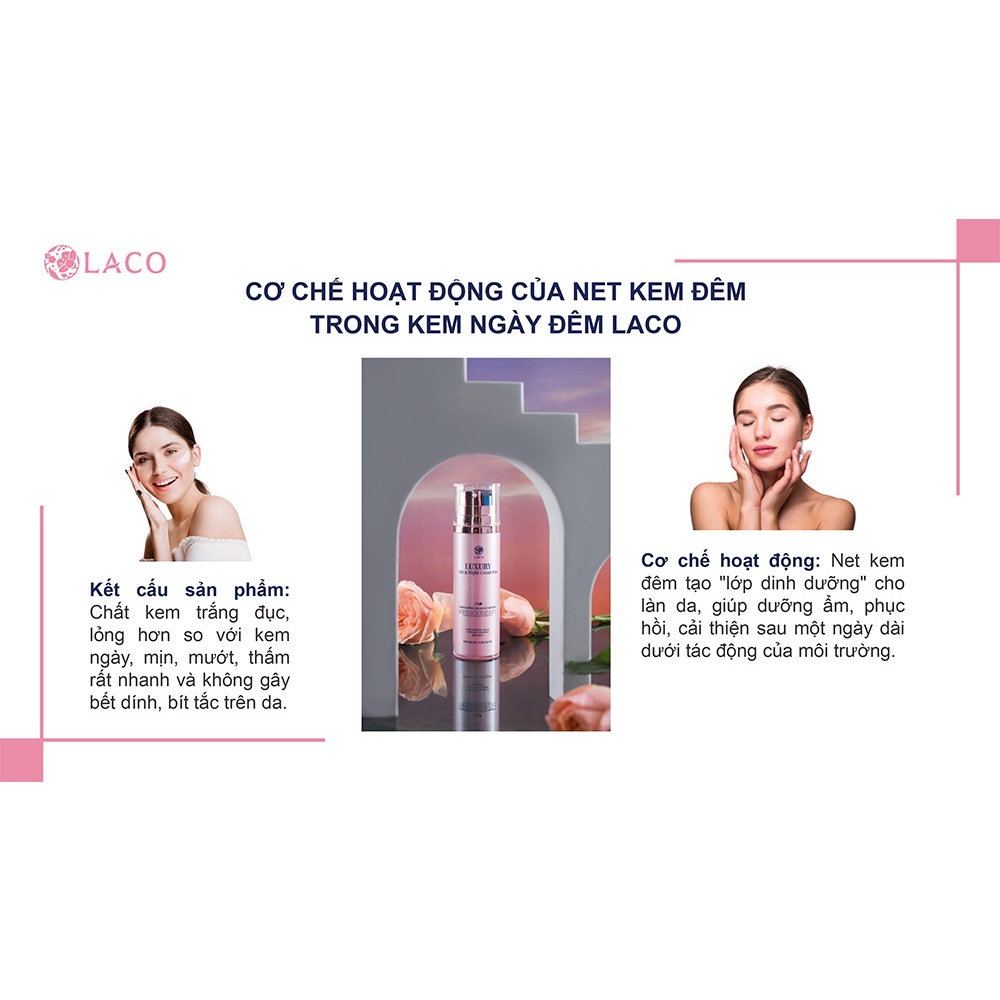 Combo Laco Luxury Day & Night Cream Duo  + 12 bông nở phiên bản mới 54ml dưỡng da, chống nắng, trắng hồng phiên bản 2022