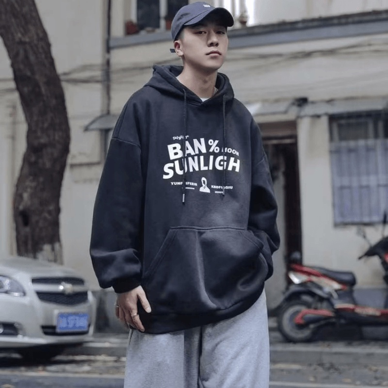 Áo hoodie Dáng Rộng In Chữ Phong Cách hip hop Đường Phố Nhật Bản Chất Lượng Cao