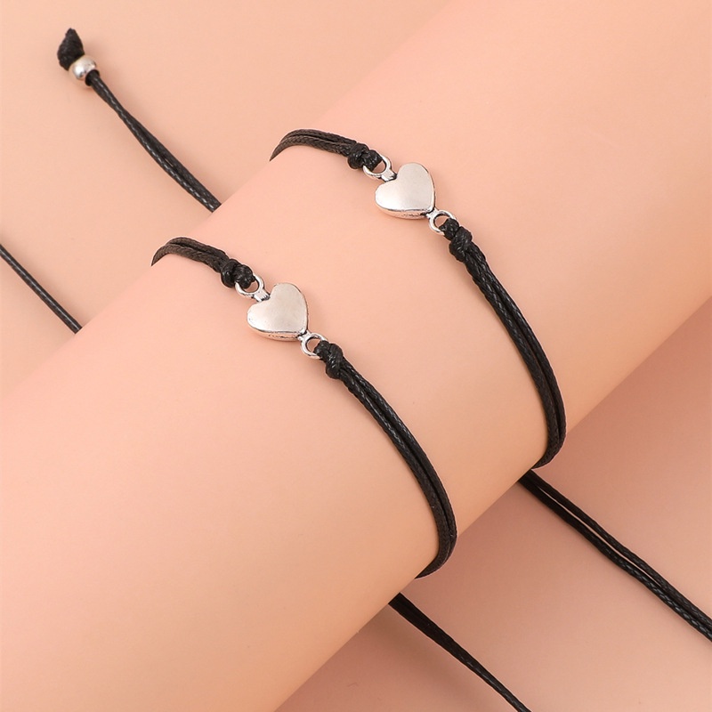 Set 3 Vòng Tay Bện Dây Gắn Mặt Kim Loại Hình Trái Tim Thời Trang Cho Nữ