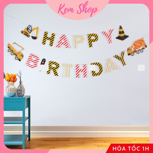 Dây Chữ Happy Birthday Chủ Đề Xe Cần Cẩu Trang Trí Sinh Nhật Cho Bé - Kem Shop K15
