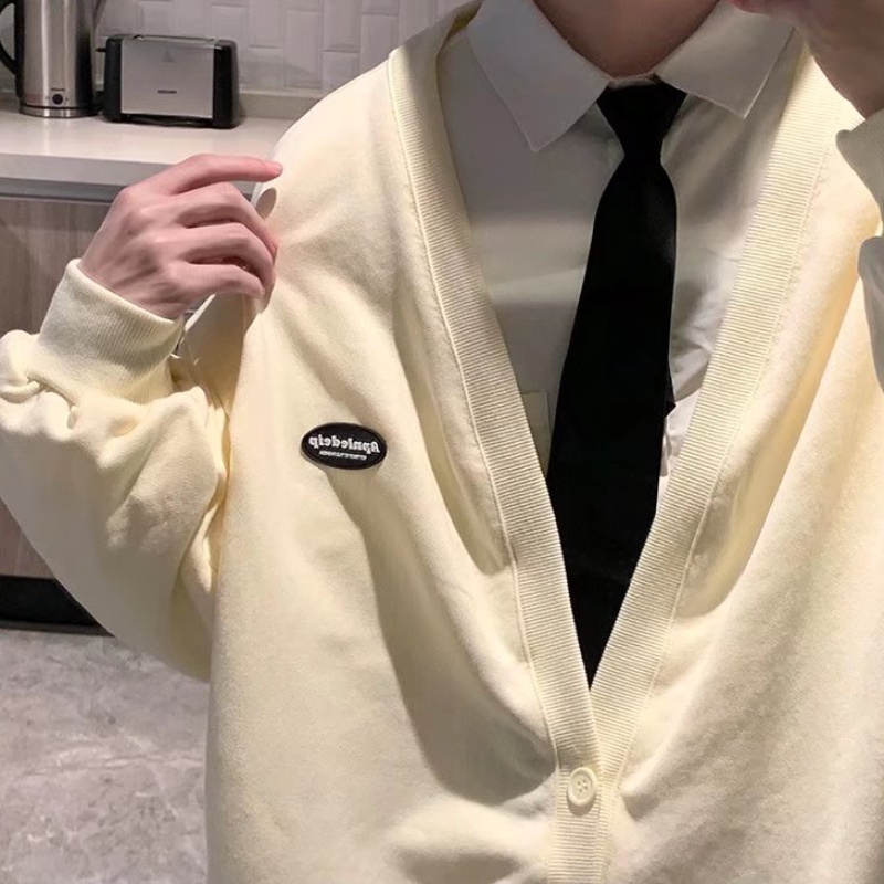 Áo cardigan tay dài cổ chữ V màu trơn phong cách Hàn Quốc thời trang sành điệu cho nam