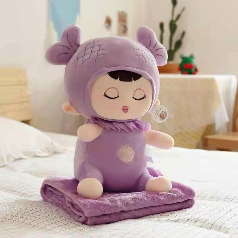 Bộ gối kèm chăn đa năng hình thú, bộ chăn gối văn phòng hình pikachu, heo thiên sứ, tiên cá