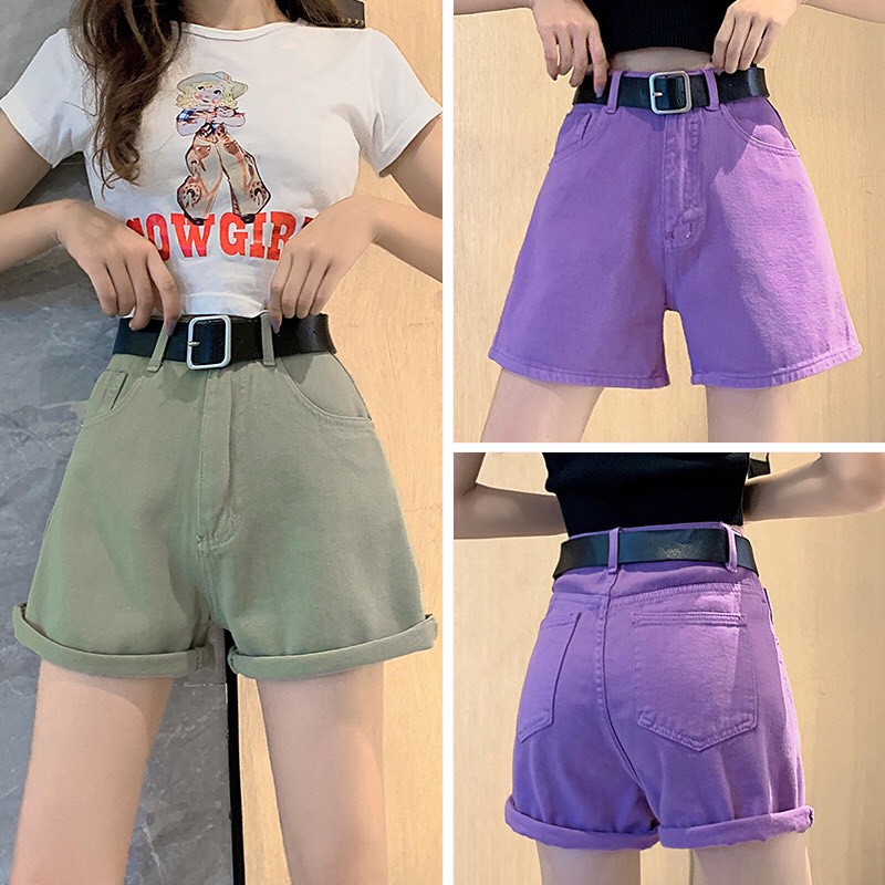 quần sooc nữ silive Quần short jeans cạp cao kèm đai