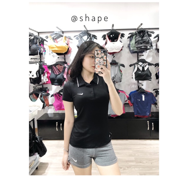 Áo tập nữ cộc N. trơn cổ bẻ [AC057]