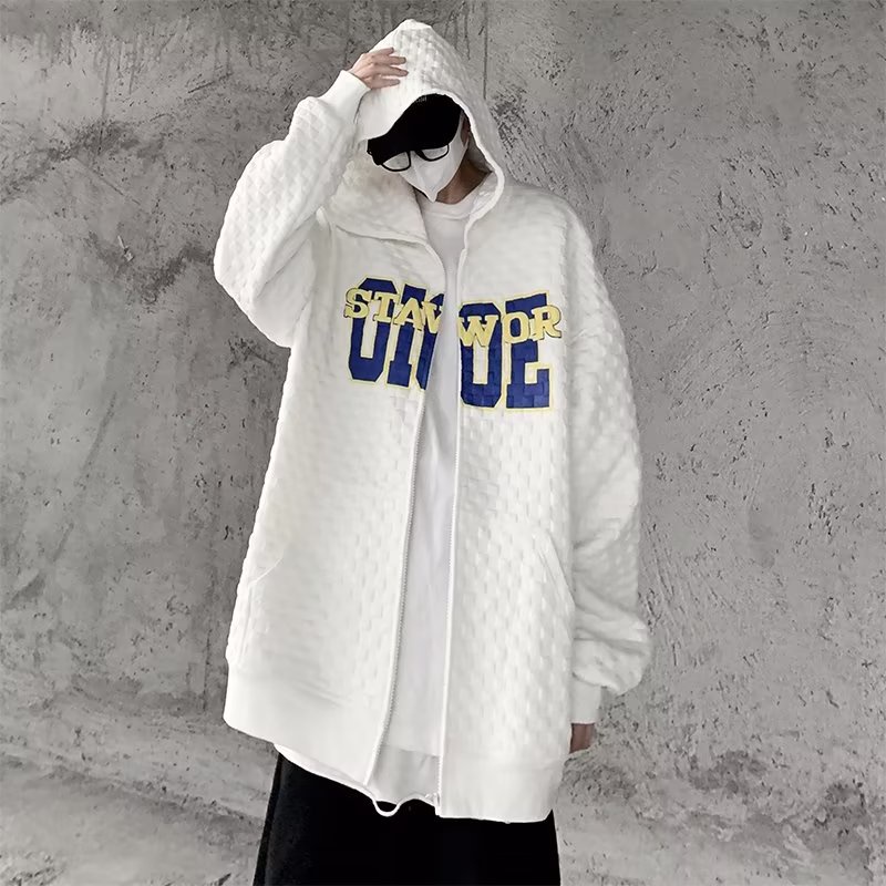 Áo Khoác dây kéo Có Nón Tay Dài Thêu Chữ áo khoác nam Phong Cách Hàn Quốc Cổ Điển Thời Trang áo hoodie dây kéo Dành áo khoác hoodie Nam Nữ