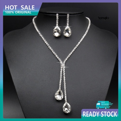 Set Vòng cổ Và Bông Tai Đính Đá Hình Giọt Nước