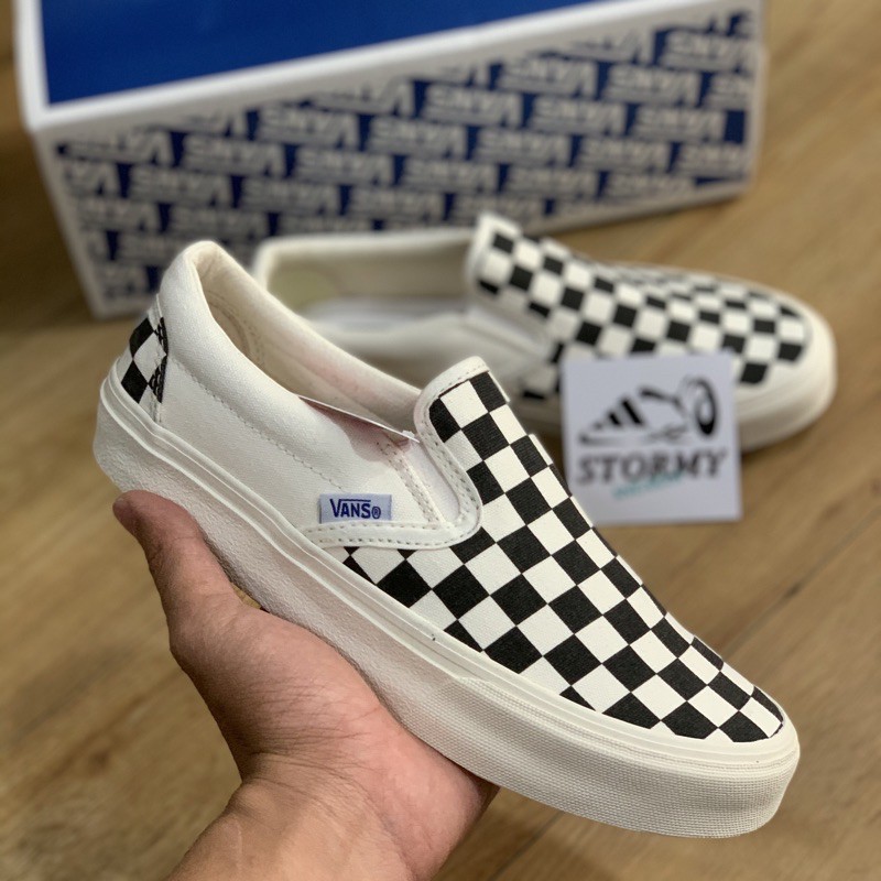 [1:1 -Box Xanh] Giày Vans Lười Slip On Caro Đen Trắng Nam Nữ