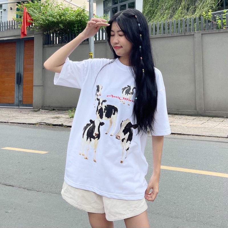 Áo thun Treminal unisex COWS phong cách Hàn Quốc màu trắng - A023