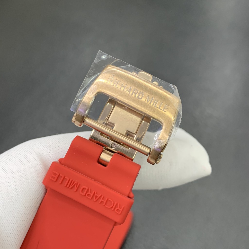 Đồng Hồ Nữ RM Mặt Đính Đá, Pin Giả Cơ Lộ Máy Nhật 28mm,  Chống Nước 5ATM