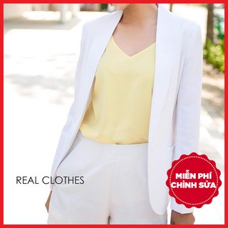 Blazer công sở dáng dài tay dài trắng_REAL