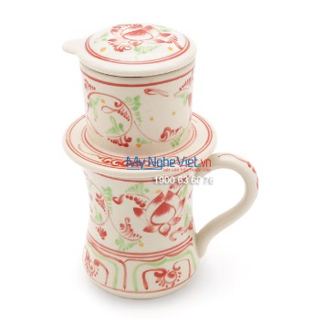 Phin cà phê Gốm Bát Tràng vẽ hoa sen Mỹ Nghệ Việt MNV-CFC10