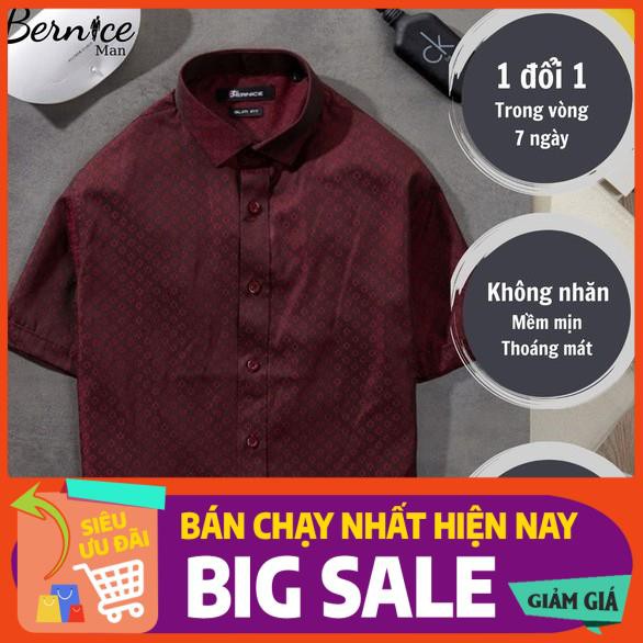 Áo sơ mi nam ngắn tay màu đỏ đô - KHÔNG NHĂN - KHÔNG BÁM BỤI - Sơ Mi Đen BERNICE MAN