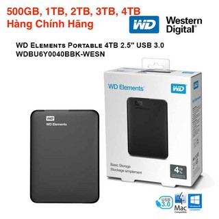  Ổ cứng WD Elements 2.5 INCH USB 3.0 -500GB, 1TB, 2TB, 3TB, 4TB-Hàng Chính Hãng