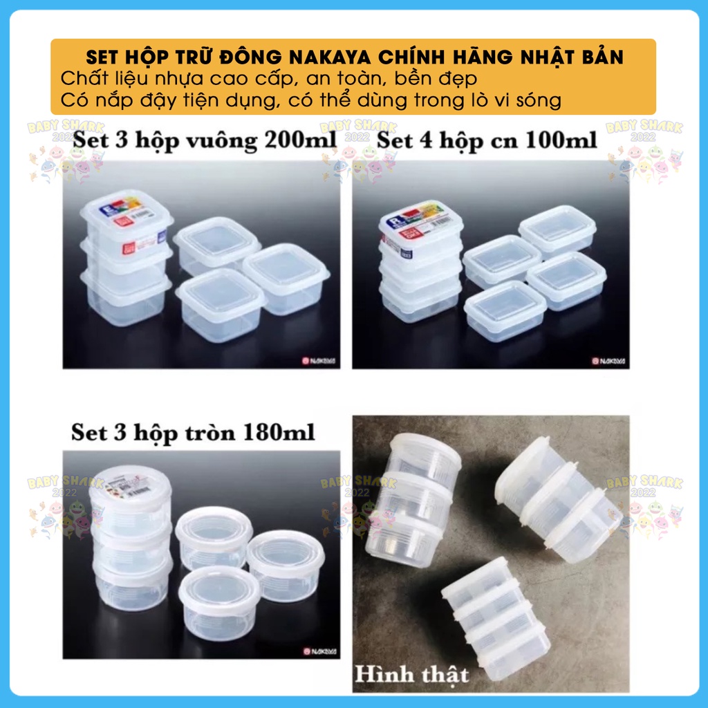 [Chính Hãng] Set khay trữ đông, hộp trữ đông NAKAYA nội địa nhật 100/180/200 ml