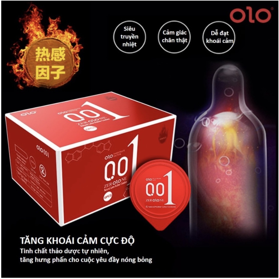 Bao cao su OLO 0.01 Đỏ Passionate Factor mỏng, nhiều gel, truyền nhiệt tốt, cảm giác chân thật - Hộp 10 bcs