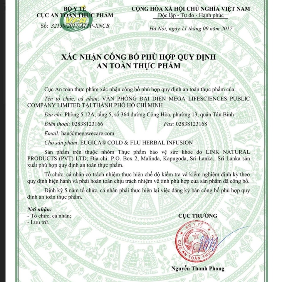 Trà Eugica - Eugica Cold &amp; Flu Herbal Infusion với thành phần tinh chất thảo dược thiên nhiên, giải cảm, ho, đau họng