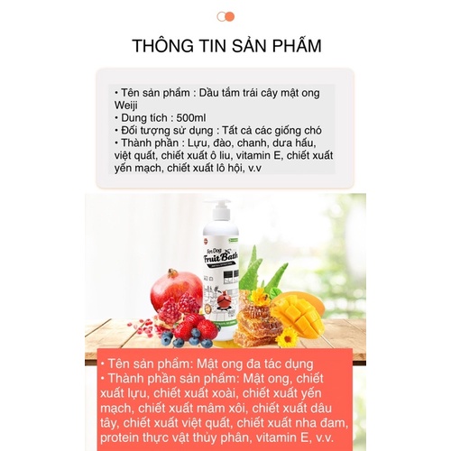 Sữa tắm mật ong trái cây Weiji cho chó 500ml