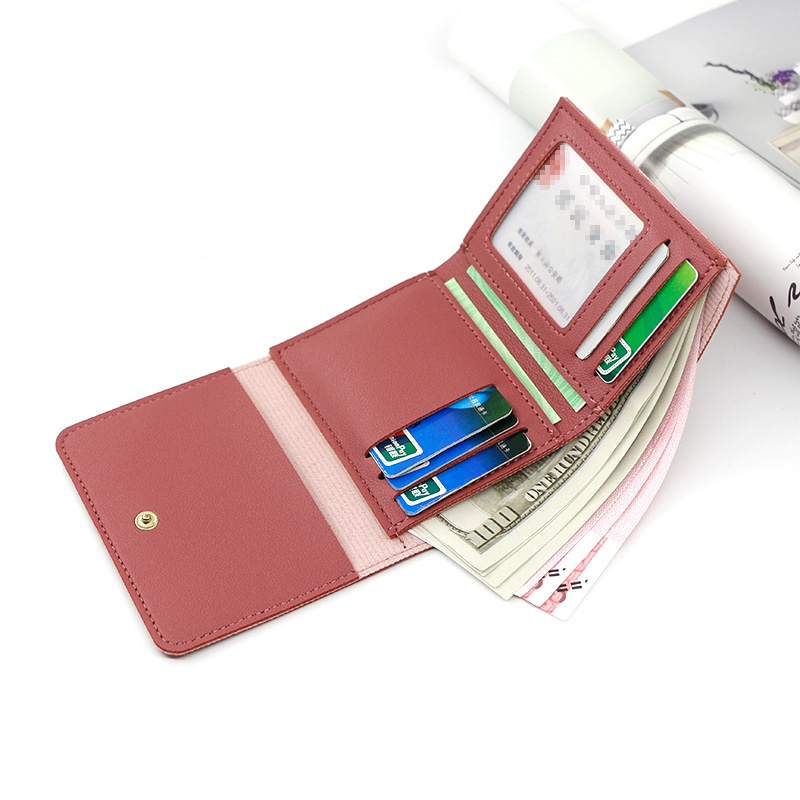 Ví Ngắn Gập Ba Thời Trang Mới Đơn Giản Màu Trơn Đựng Tiền Xu / Thẻ Dành Cho Bạn Nữ